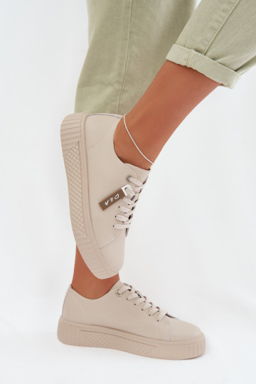 Tenisky model obuvi DámskeZapnutéturalnej Skóry D&A GR61-5591 béžová