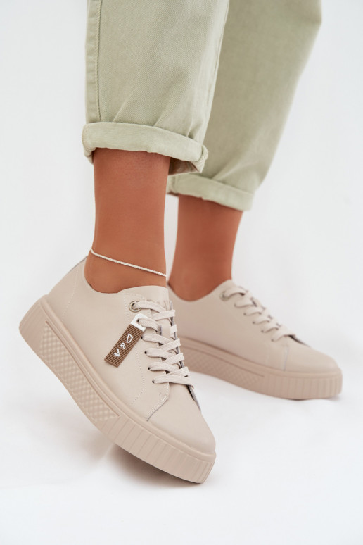 Tenisky model obuvi DámskeZapnutéturalnej Skóry D&A GR61-5591 béžová