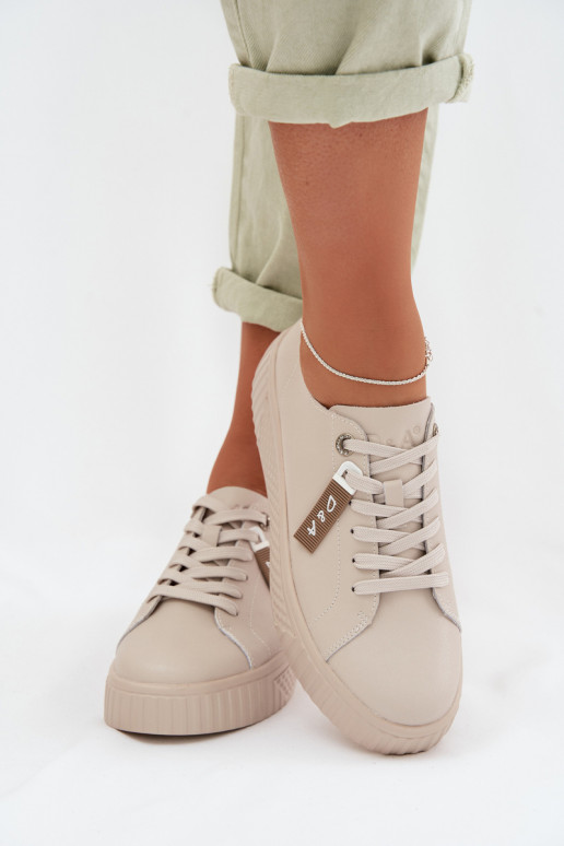 Tenisky model obuvi DámskeZapnutéturalnej Skóry D&A GR61-5591 béžová