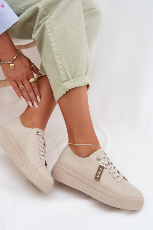 Tenisky model obuvi DámskeZapnutéturalnej Skóry D&A GR61-5591 béžová