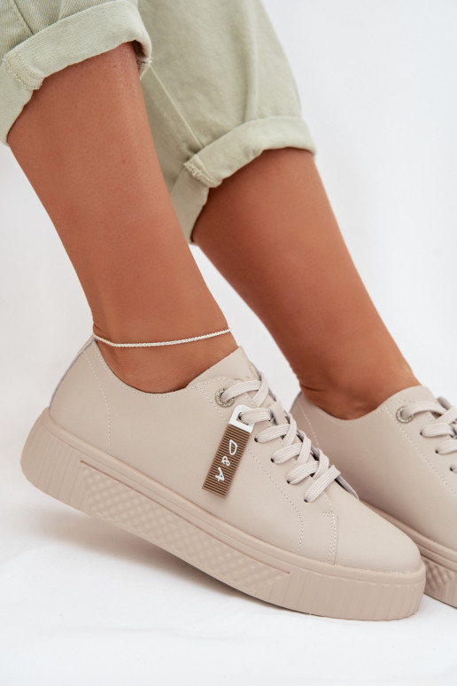 Tenisky model obuvi DámskeZapnutéturalnej Skóry D&A GR61-5591 béžová