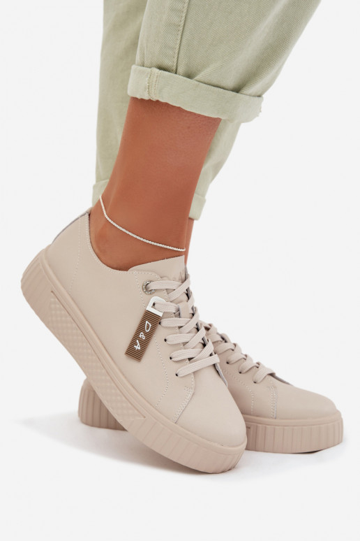 Tenisky model obuvi DámskeZapnutéturalnej Skóry D&A GR61-5591 béžová