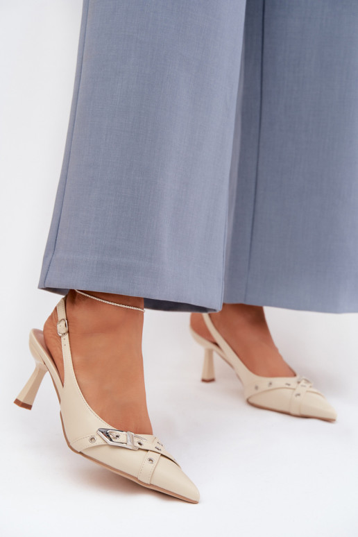 Dámske sandále s tenkými podpätkami S pruhmi I s prackami béžová Parina