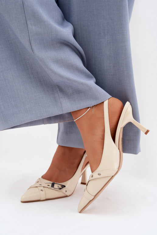 Dámske sandále s tenkými podpätkami S pruhmi I s prackami béžová Parina