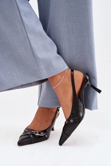 Dámske sandále s tenkými podpätkami S pruhmi I s prackami čierna Parina 2