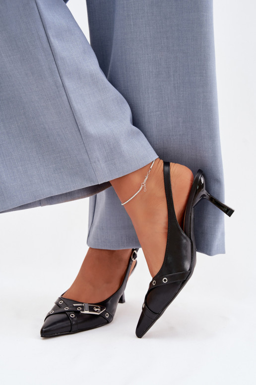 Dámske sandále s tenkými podpätkami S pruhmi I s prackami čierna Parina