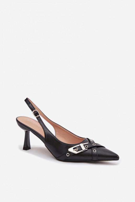 Dámske sandále s tenkými podpätkami S pruhmi I s prackami čierna Parina