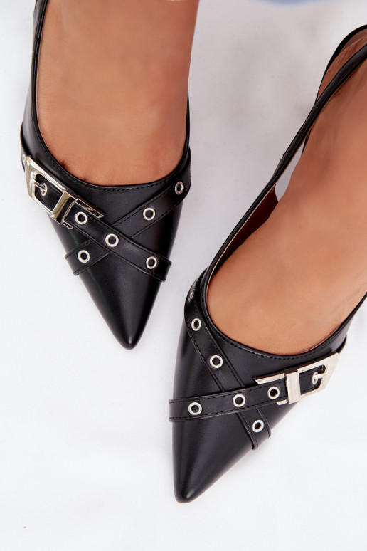 Dámske sandále s tenkými podpätkami S pruhmi I s prackami čierna Parina