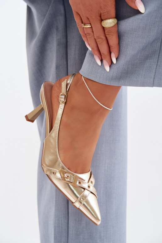 Dámske sandále s tenkými podpätkami S pruhmi I s prackami zlatej farby Parina