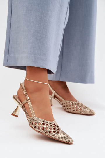 vzorované sandále Dámske s podpätkami zlatej farby Selinae