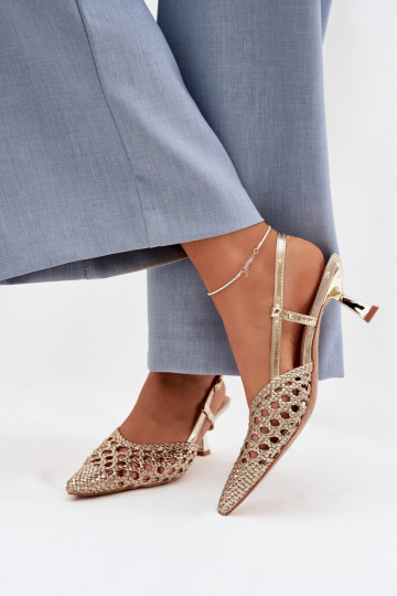 vzorované sandále Dámske s podpätkami zlatej farby Selinae 2