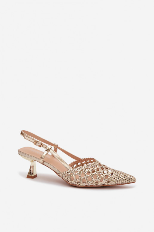 vzorované sandále Dámske s podpätkami zlatej farby Selinae