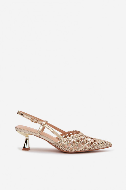 vzorované sandále Dámske s podpätkami zlatej farby Selinae