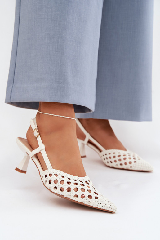 vzorované sandále Dámske s podpätkami biela farba Selinae