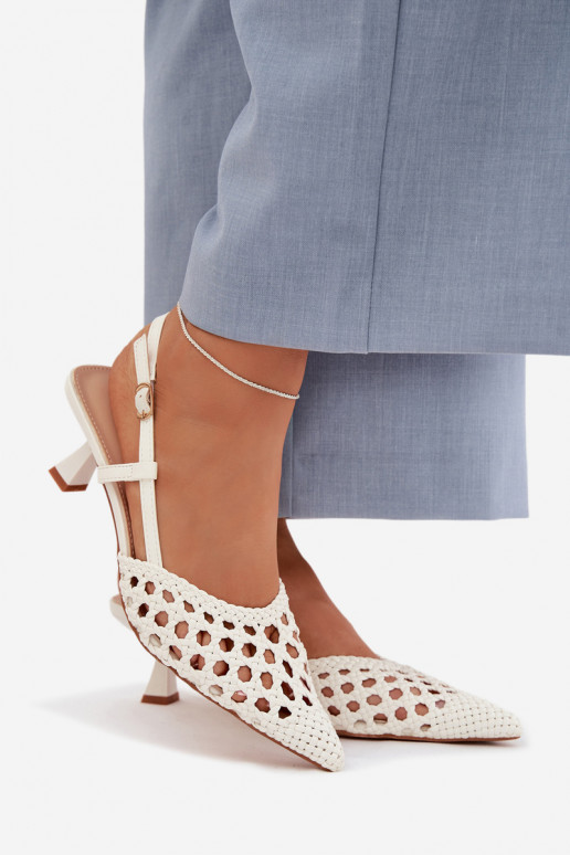 vzorované sandále Dámske s podpätkami biela farba Selinae
