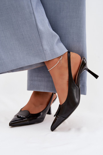 Dámske sandále s tenkými podpätkami S Ornatem Detalem čierna Máriae