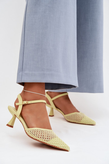 Dámske sandále s podpätkami s mriežkou žltá Brilora 2