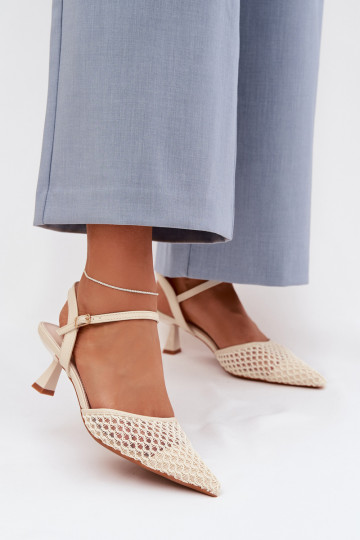 Dámske sandále s podpätkami s mriežkou slonovina Brilora