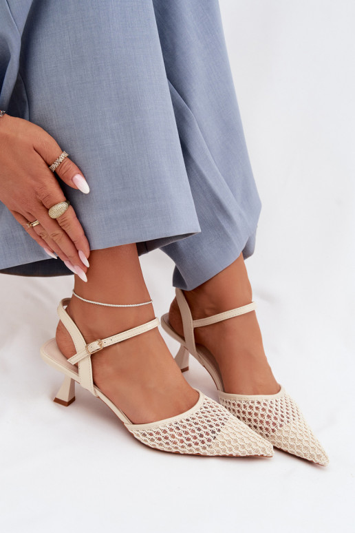 Dámske sandále s podpätkami s mriežkou slonovina Brilora