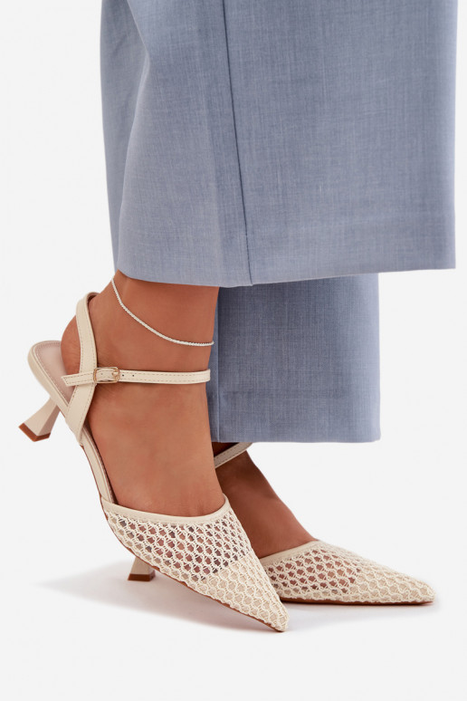 Dámske sandále s podpätkami s mriežkou slonovina Brilora