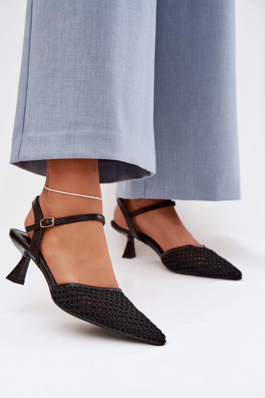 Dámske sandále s podpätkami s mriežkou čierna Brilora