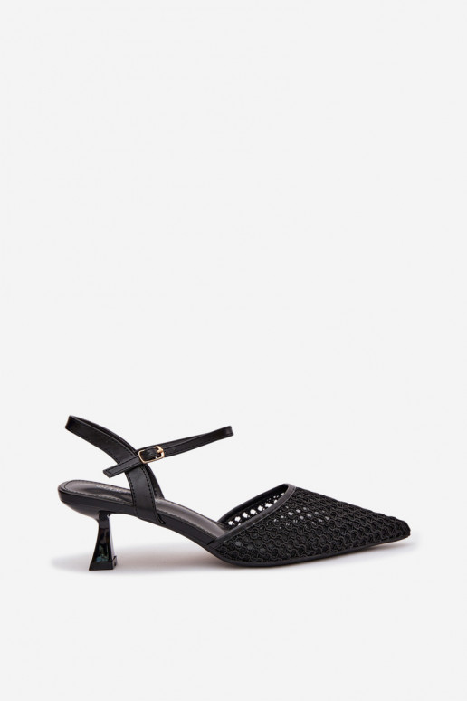 Dámske sandále s podpätkami s mriežkou čierna Brilora