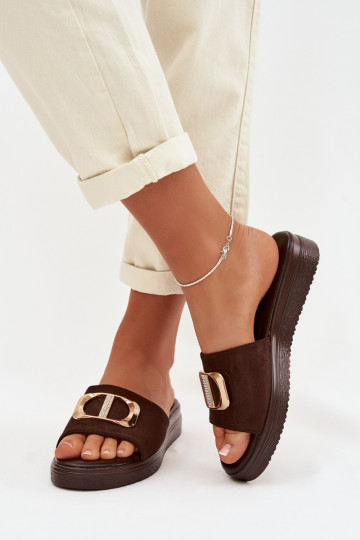 Dámske papuče Ze zlatej farbym Detalem CzekoladoIne Elmera