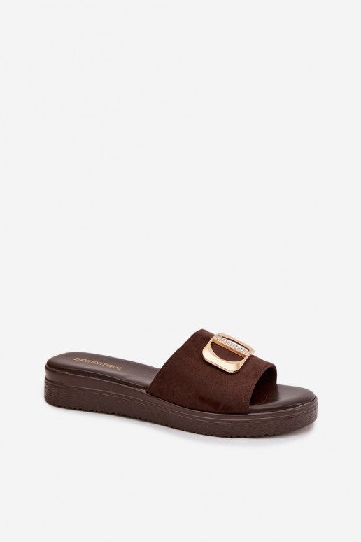 Dámske papuče Ze zlatej farbym Detalem CzekoladoIne Elmera