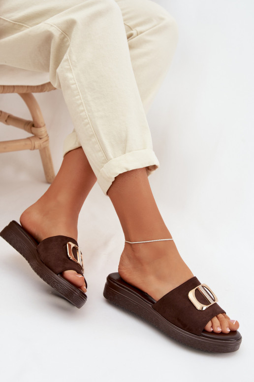 Dámske papuče Ze zlatej farbym Detalem CzekoladoIne Elmera