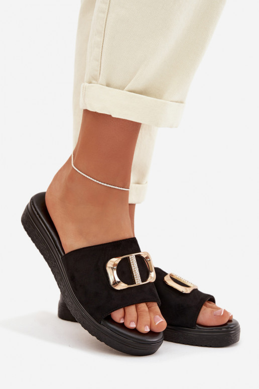 Dámske papuče Ze zlatej farbym Detalem čierna Elmera