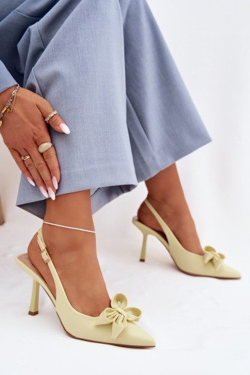 Dámske sandále s tenkými podpätkami so stuhami žltá Jonera