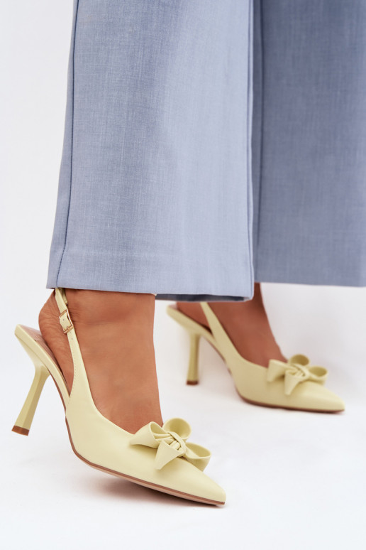 Dámske sandále s tenkými podpätkami so stuhami žltá Jonera
