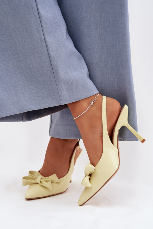 Dámske sandále s tenkými podpätkami so stuhami žltá Jonera