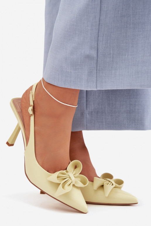 Dámske sandále s tenkými podpätkami so stuhami žltá Jonera