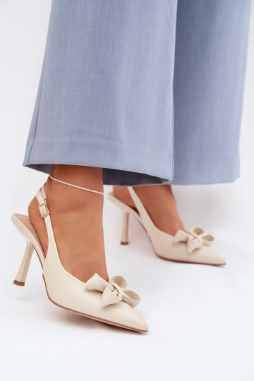 Dámske sandále s tenkými podpätkami so stuhami béžová Jonera 2
