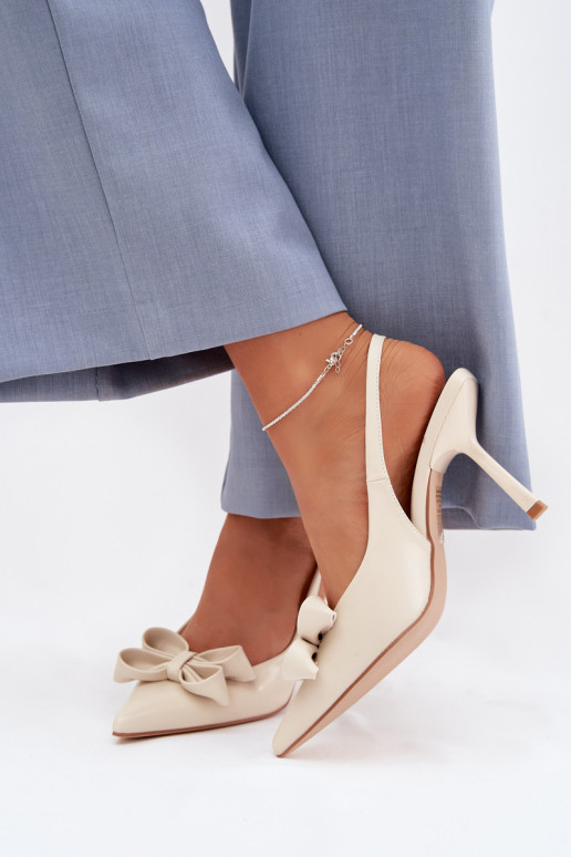 Dámske sandále s tenkými podpätkami so stuhami béžová Jonera