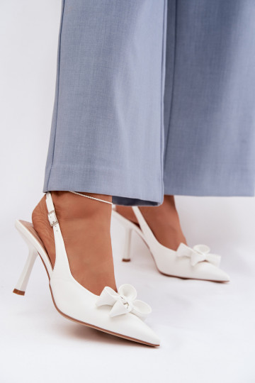 Dámske sandále s tenkými podpätkami so stuhami biela farba Jonera