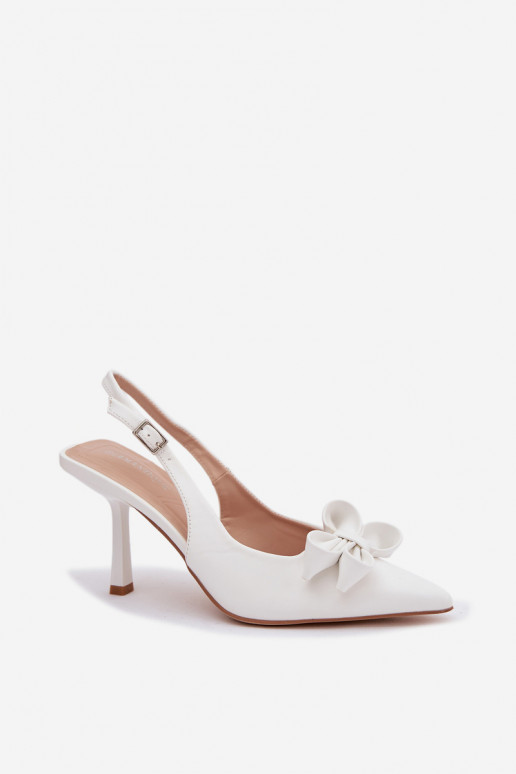 Dámske sandále s tenkými podpätkami so stuhami biela farba Jonera
