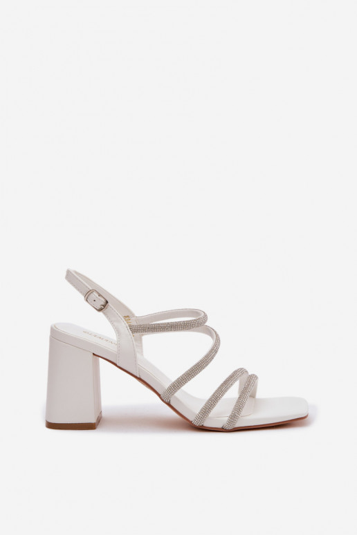 Dámske sandále na vysokom opätku S pruhmi A zirkóny biela farba Brelia