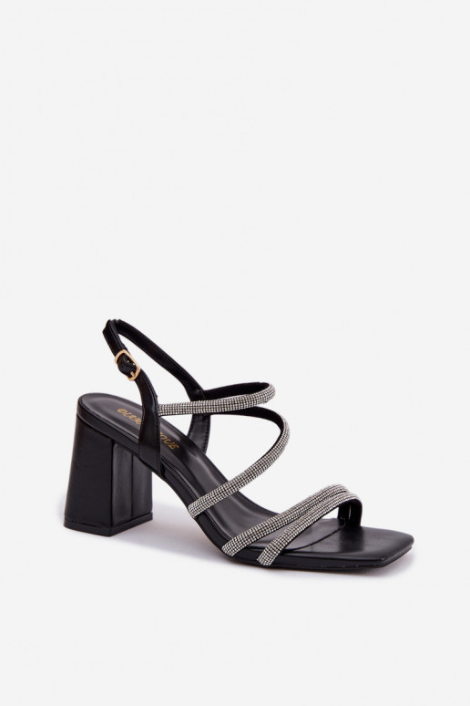 Dámske sandále na vysokom opätku S pruhmi A zirkóny čierna Brelia