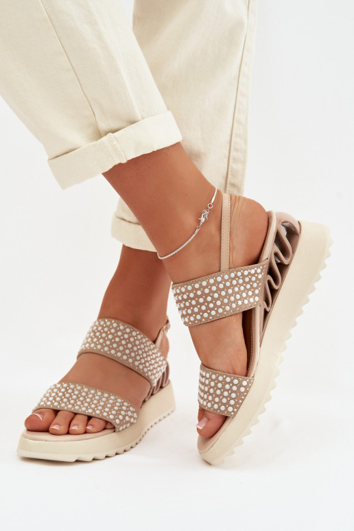 Kožené Semišové sandále S Dekoráciou D&A CR61-3067 béžová