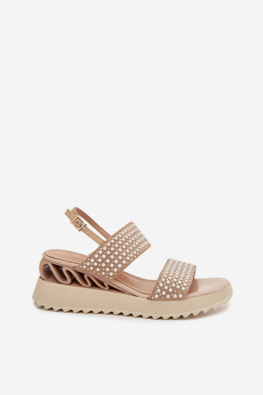 Kožené Semišové sandále S Dekoráciou D&A CR61-3067 béžová