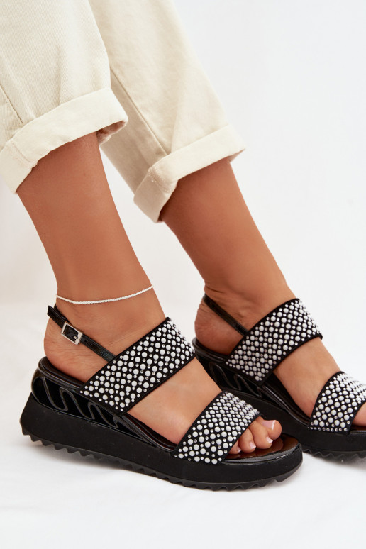 Kožené Semišové sandále S Dekoráciou D&A CR61-3067 čierna