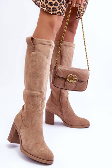 zo semišu dámske čižmy s podpätkami béžová Khabira 2