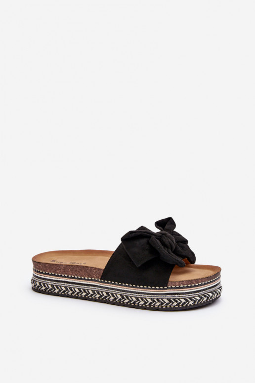 Dámske papuče s platformou so stuhami čierna Evatria