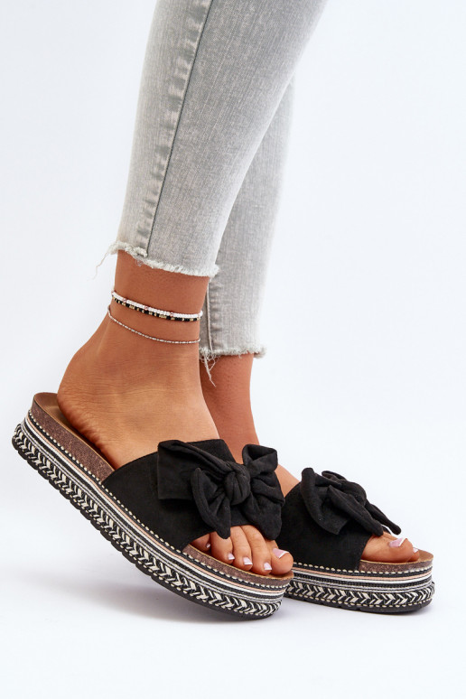 Dámske papuče s platformou so stuhami čierna Evatria