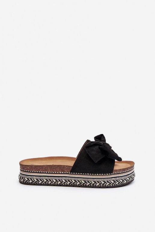 Dámske papuče s platformou so stuhami čierna Evatria