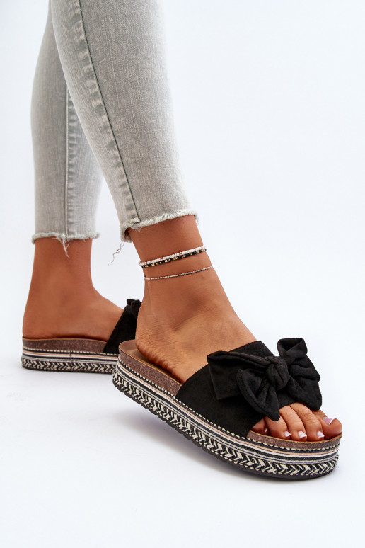 Dámske papuče s platformou so stuhami čierna Evatria