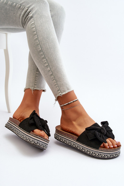 Dámske papuče s platformou so stuhami čierna Evatria