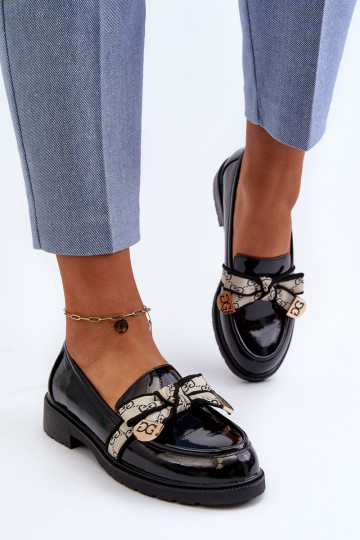 s lakovým efektom Dámske topánky Mokasíny S.Barski HY330A čierna